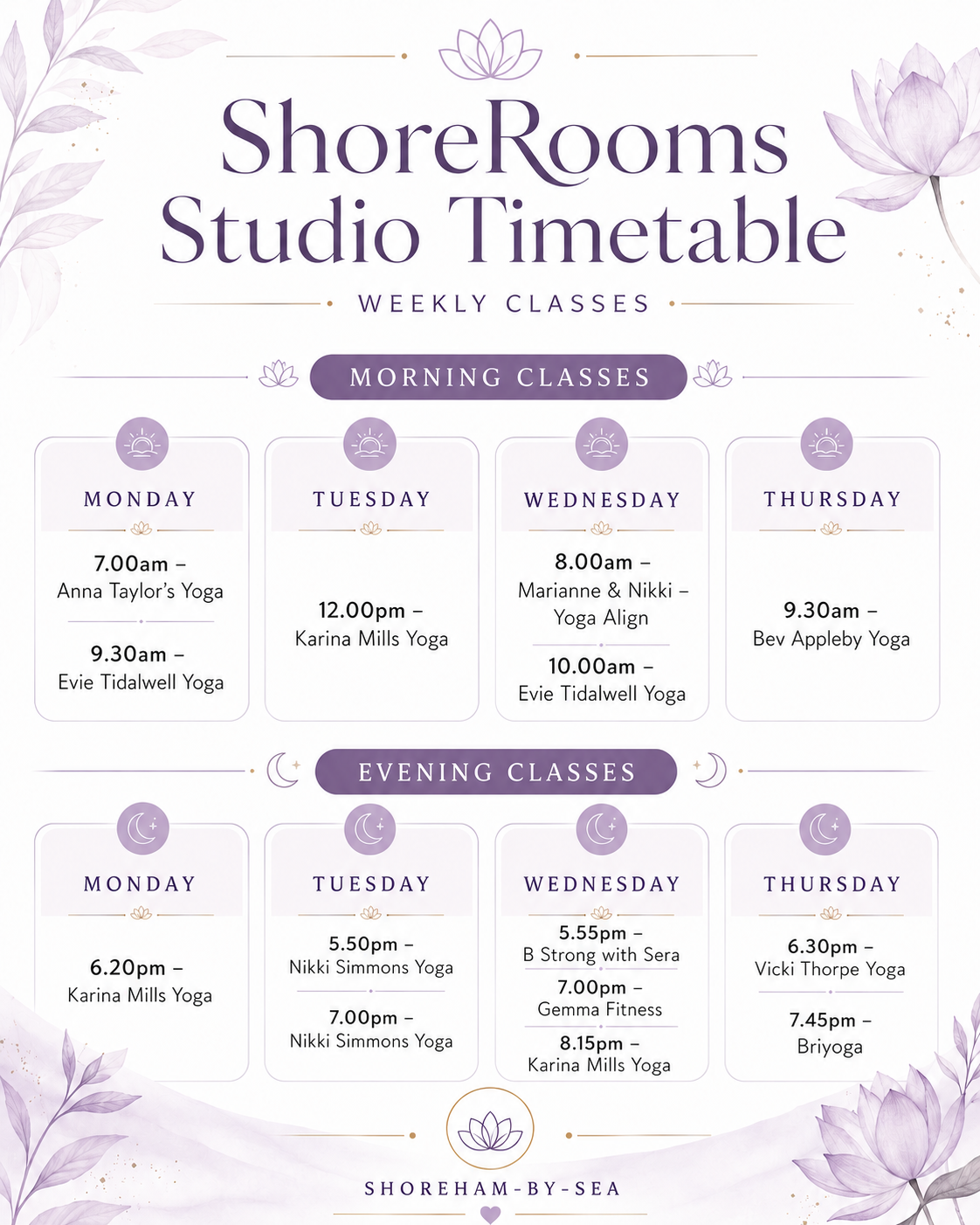 ShoreRooms June Timetable